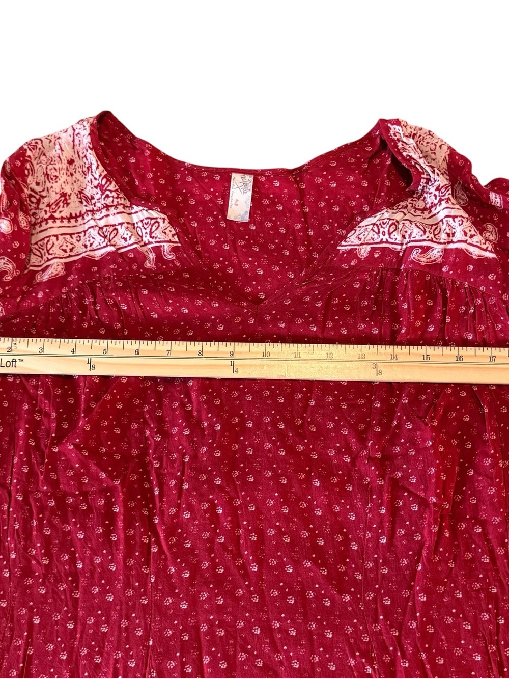 Free People Size Small Paisley Bell Sleeves BOHO Dress Red White . - Picture 4 of 10